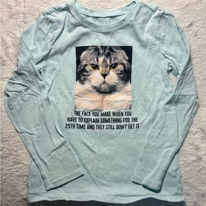 Children’s Place Sz 5/6 Cat Face Graphic Long Sleeve Shirt - Light Blue